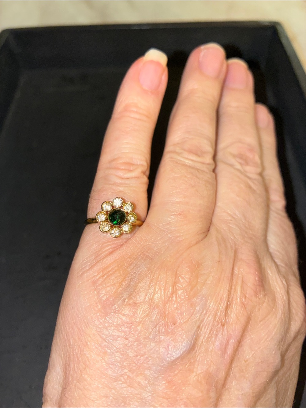 Gold Floral Ring with Green Centerstone